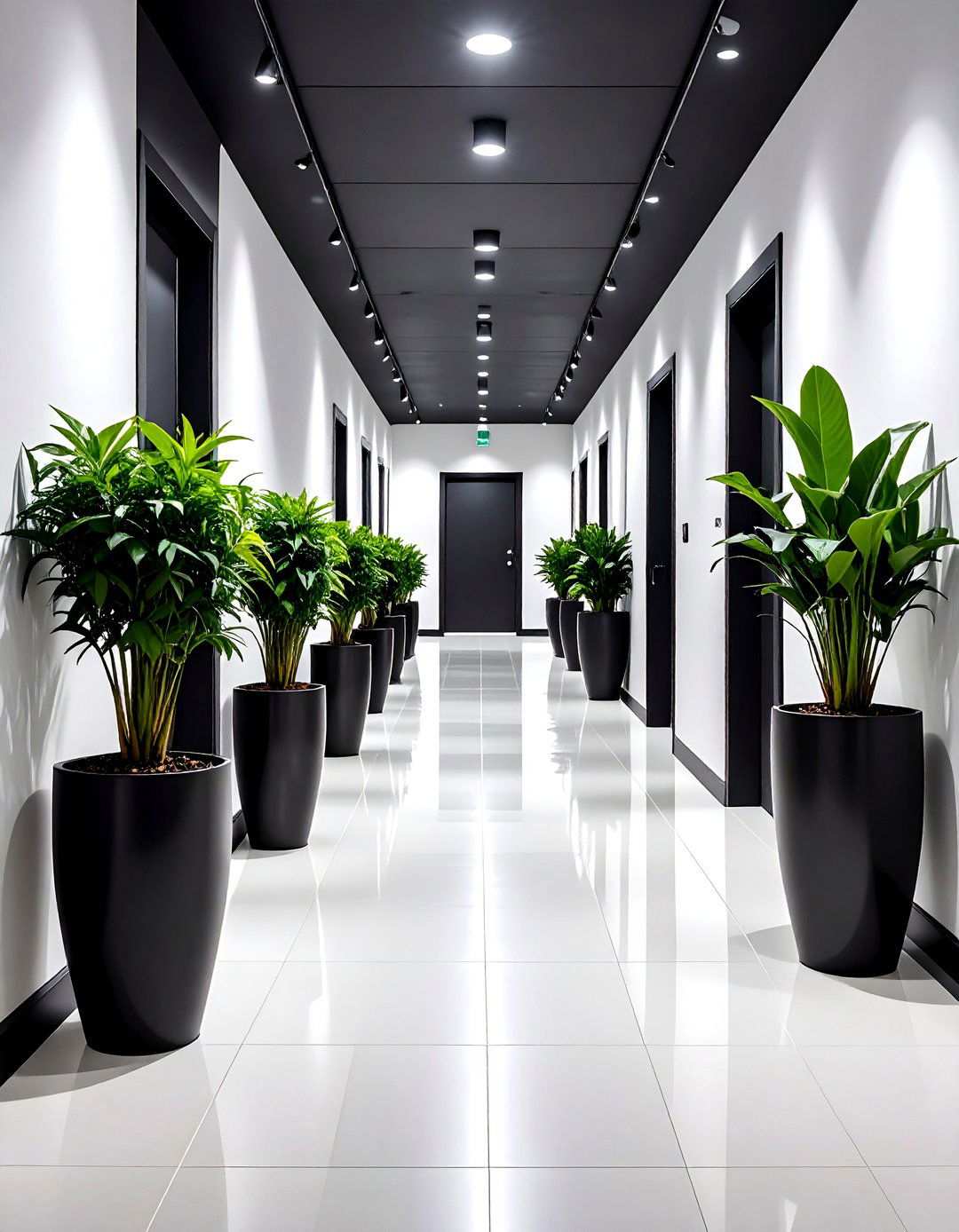 Monochrome Plant Stands for Lively Contrast - 20 Black and White Hallway Ideas