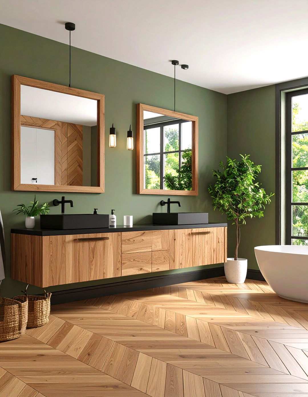 Monochrome Wood Look Tiles for Easy Maintenance - 20 Black and Wood Bathroom Ideas