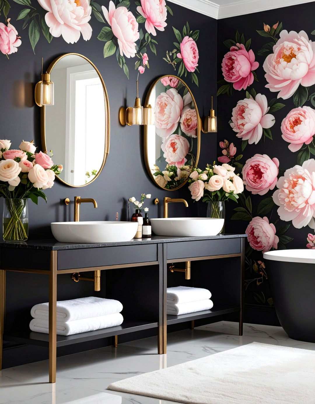 Moody Dark Floral Wallpaper Drama - 20 Bathroom Wallpaper Ideas