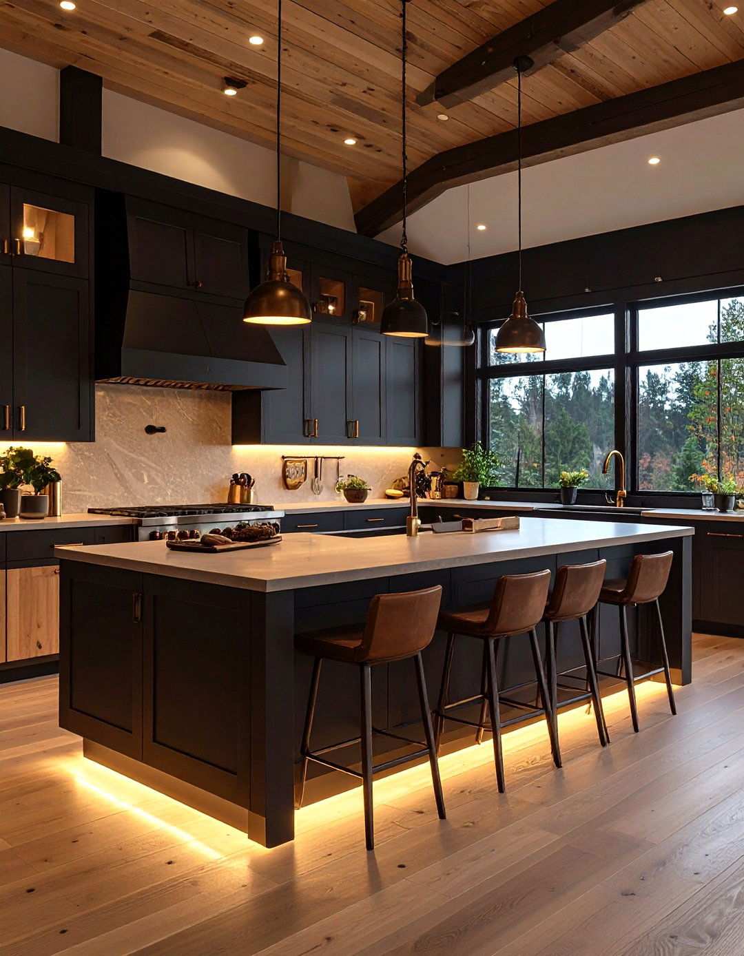 Moody Dark Toned Barndominium Kitchen with Luxe Accents - 20 Barndominium Kitchen Ideas