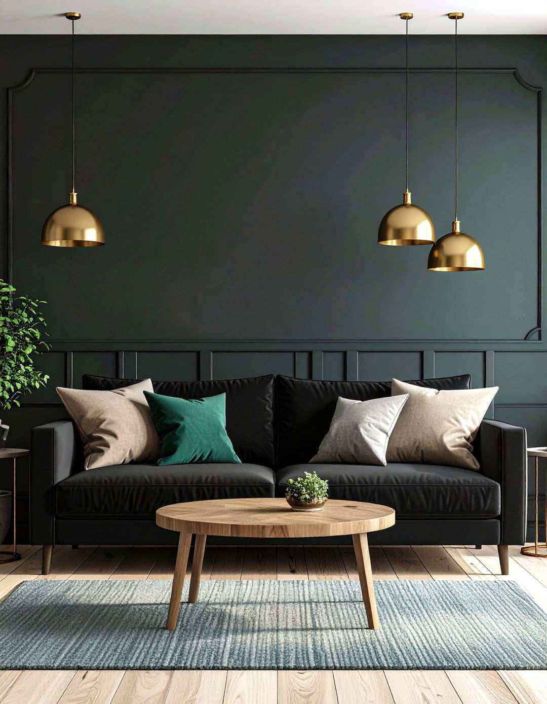 Moody Dark Walls with a Black Couch - 20 Black Couch Living Room Ideas