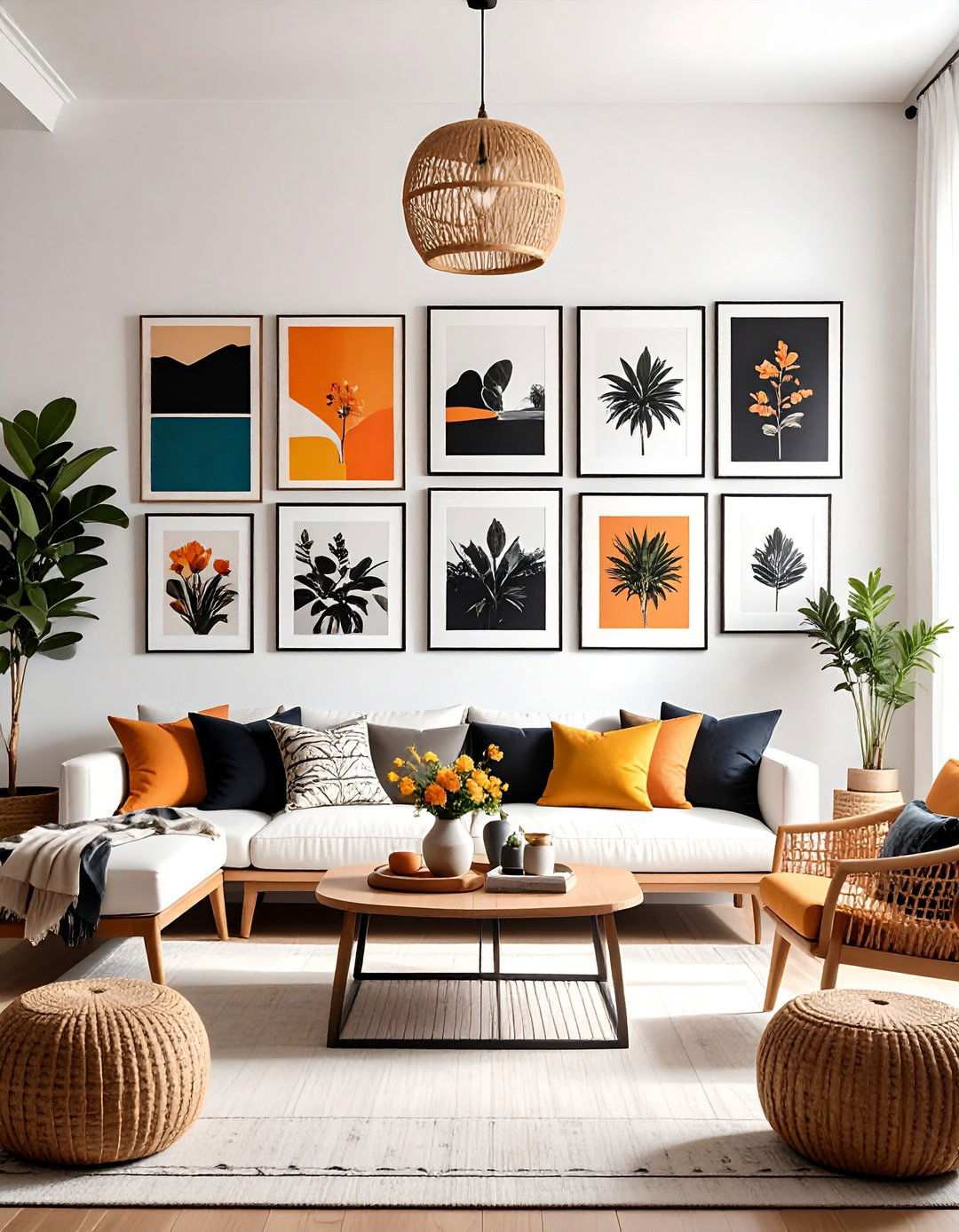 Moody Gallery Wall in Collected Frames - 20 Black Boho Living Room Ideas