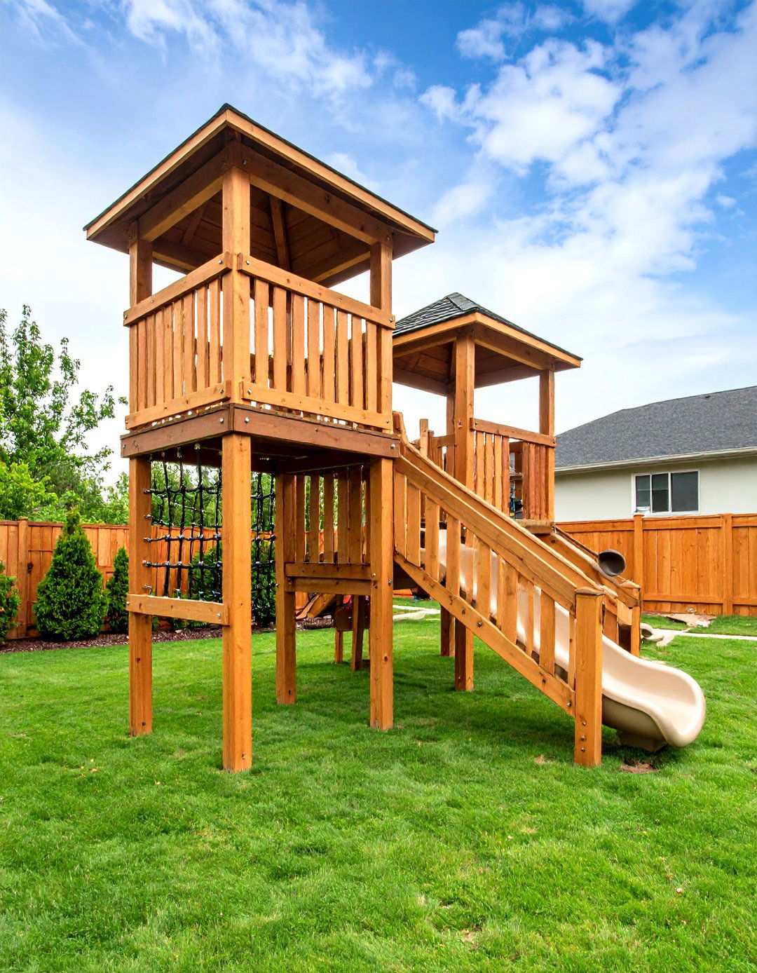 Multi Level Backyard Playground Tower with Slide - 20 Backyard Playground Ideas