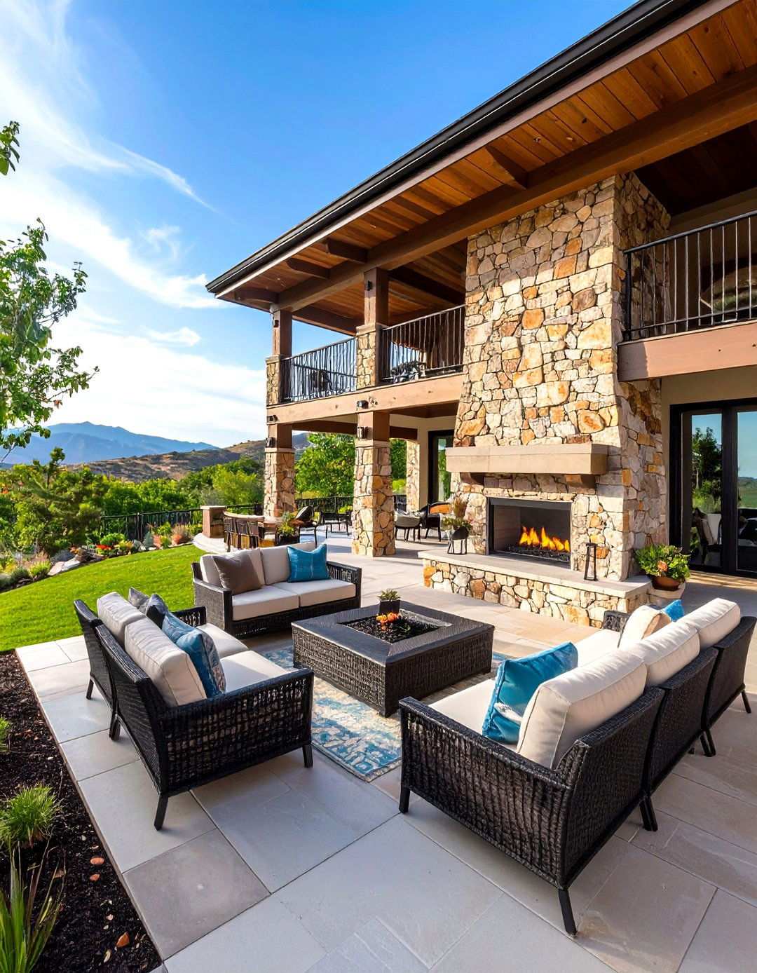 Multi Level Pavilion with Tiered Fireplace Design - 20 Backyard Pavilion With Fireplace