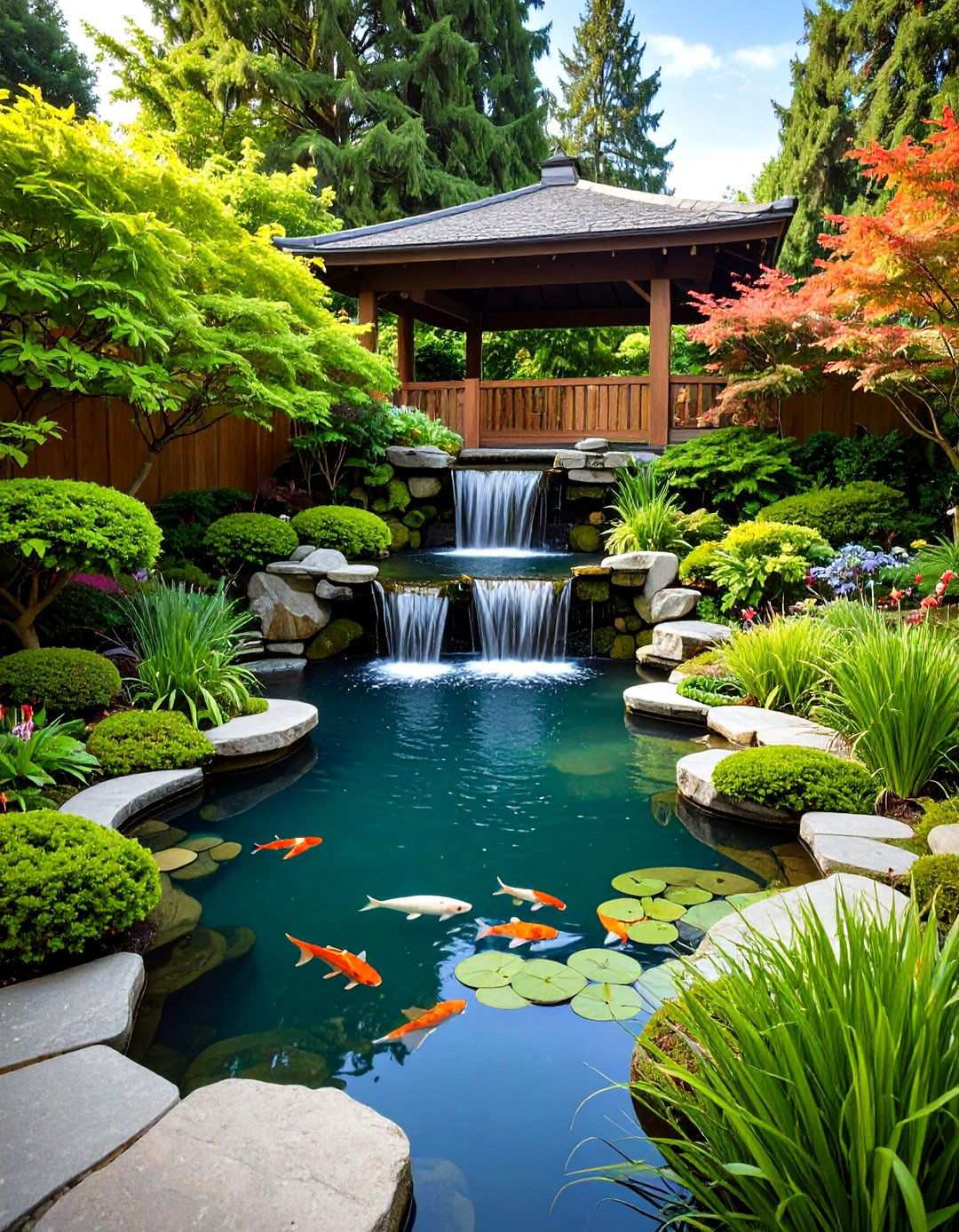 Multi Level Pond Waterfall - 20 Backyard Waterfall Ideas