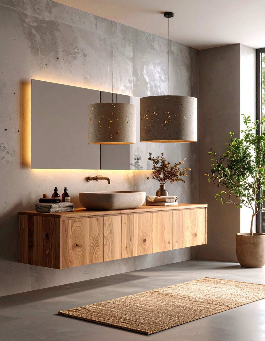 Natural Stone or Concrete Bathroom Pendant Lighting for Organic Texture - 20 Bathroom Pendant Lighting Ideas