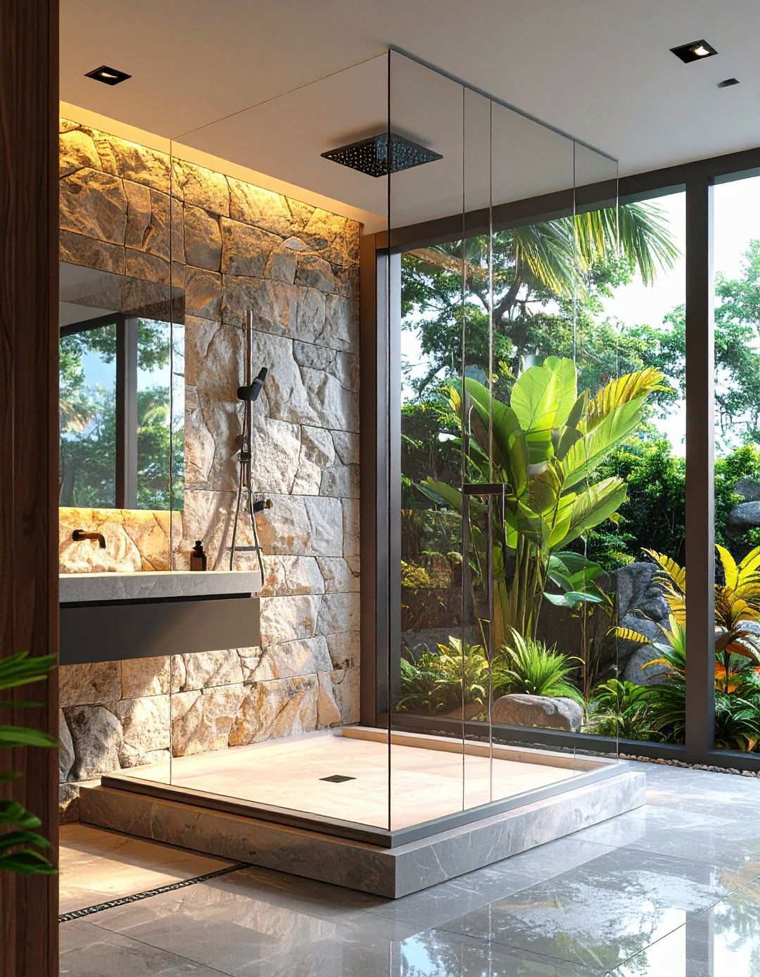 Natural Stone or Micro Cement Shower - 20 Bathroom Shower Ideas