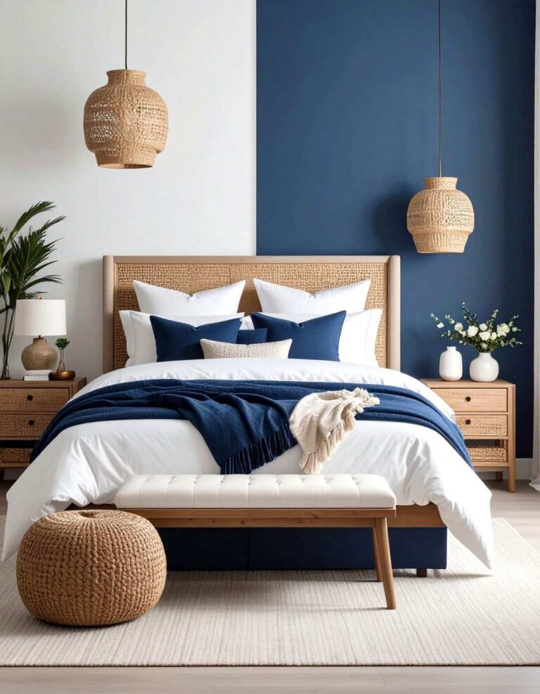 Navy Blue and Crisp White Bedroom Painting Contrast - 20 Bedroom Painting Ideas With Two Colors