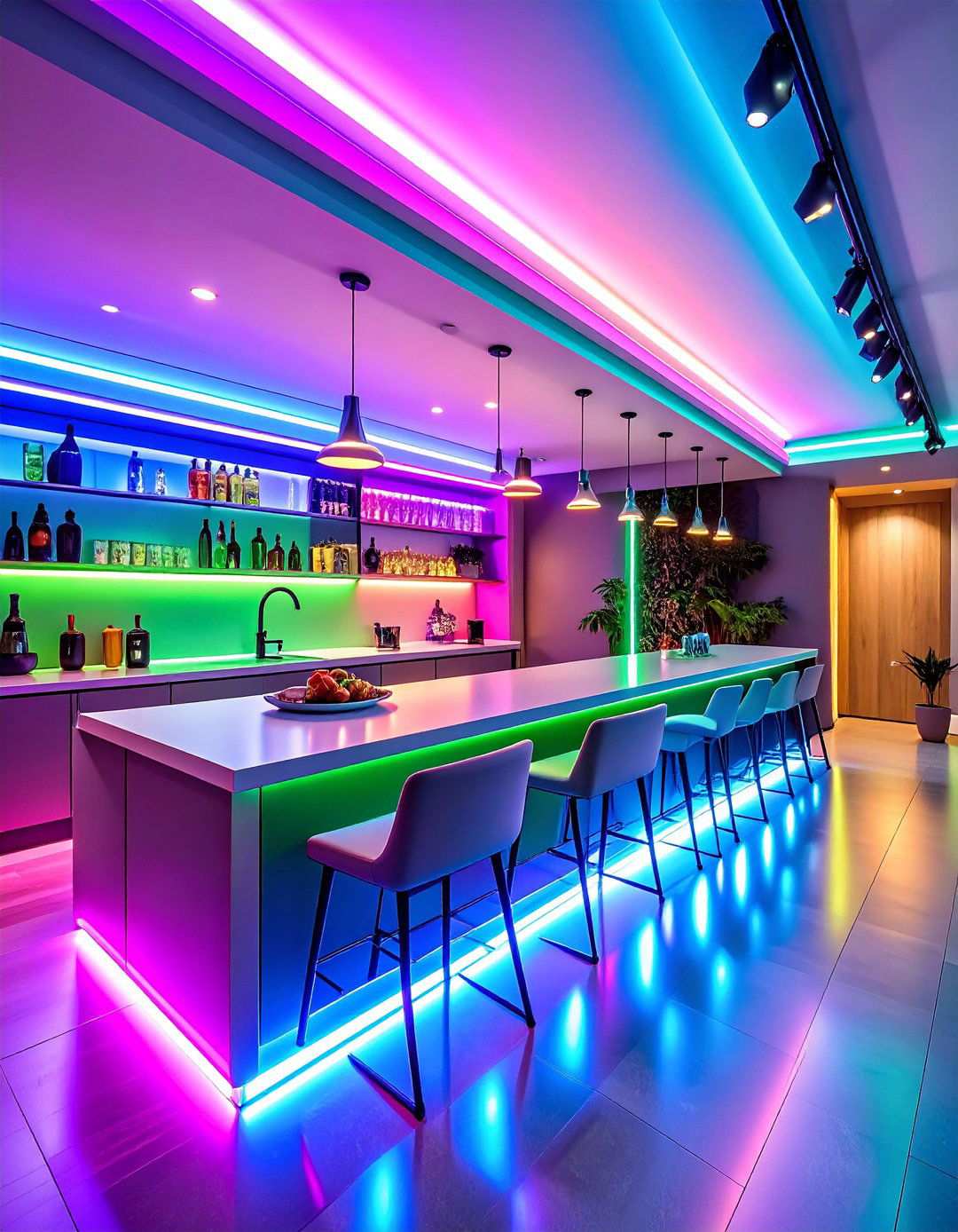 Neon and LED Accent Lighting Electrifies a Black Man Cave - 20 Black Man Cave Ideas