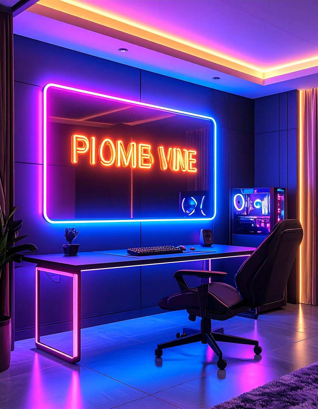 Neon Sign Arcade Room Statement Wall - 20 Arcade Room Ideas