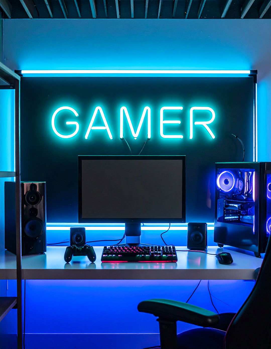 Neon Sign Statements Energize the Black Gaming Room - 20 Black Gaming Room Ideas