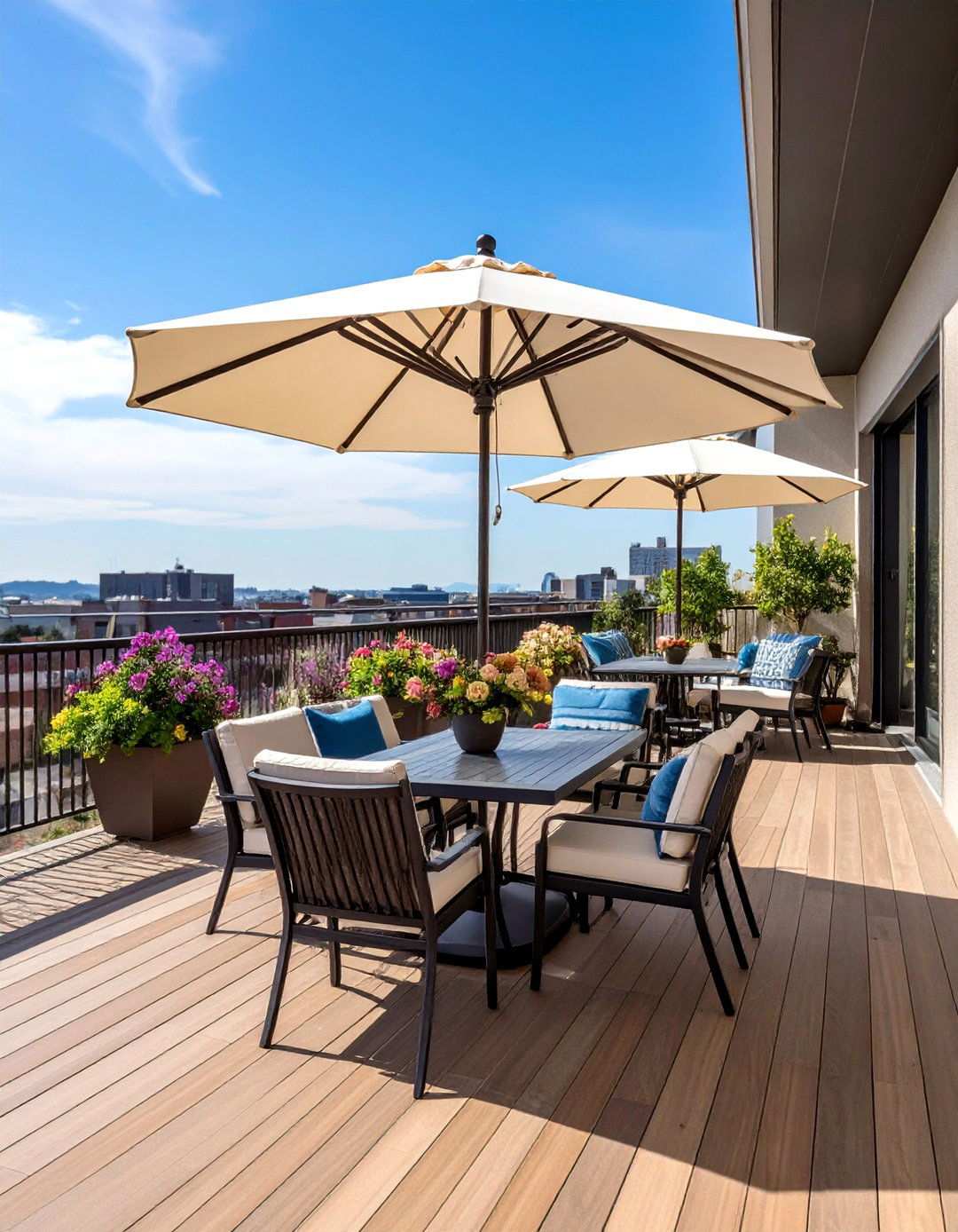 Offset Patio Umbrellas for Space Saving Balcony Shade - 20 Balcony Shade Ideas