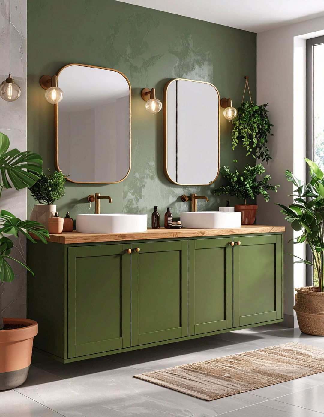 Olive Green Organic Cabinets - 20 Bathroom Cabinet Color Ideas