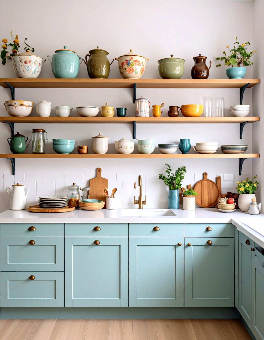 Open Shelving with Colorful Displays - 20 1950s Kitchen Ideas