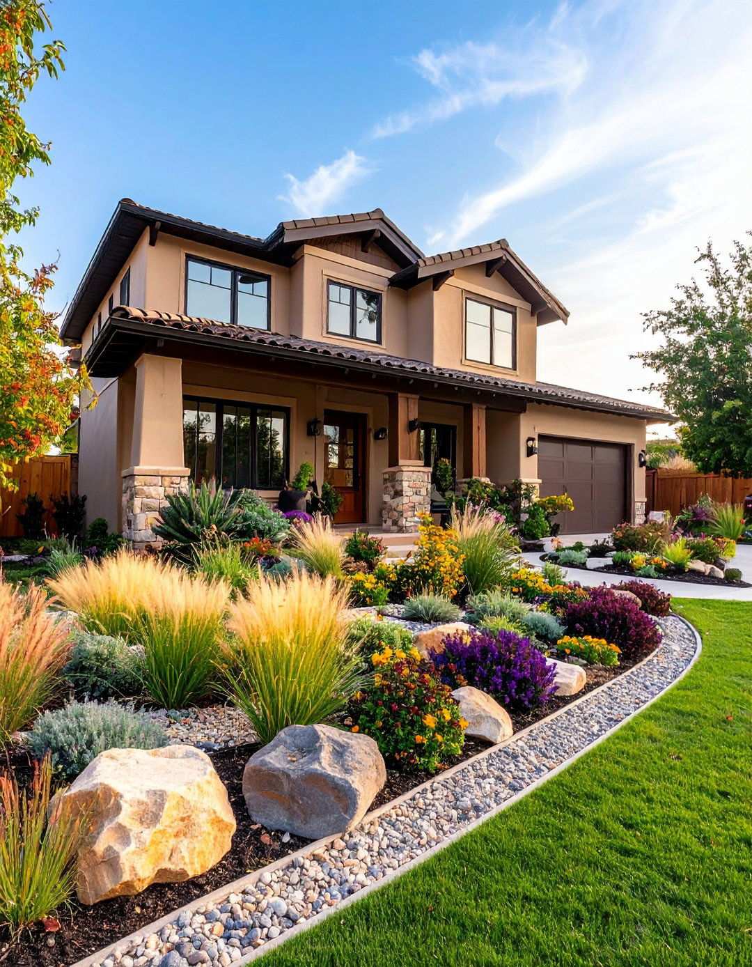 Opt for Xeriscape Front Landscaping - 20 Aesthetic House Exterior Ideas