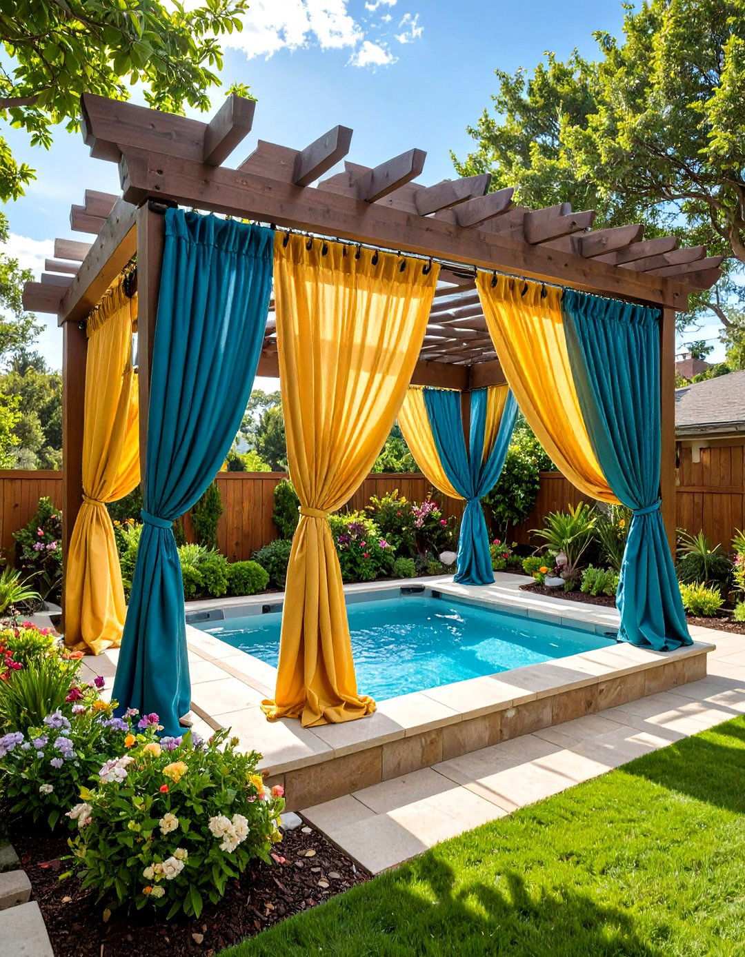 Outdoor Curtain Systems for Flexible Hot Tub Privacy - 20 Backyard Hot Tub Privacy Ideas