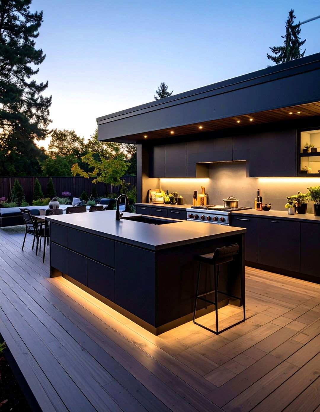Outdoor Kitchen Seamlessly Wrapped in Black - 20 Black Deck Ideas