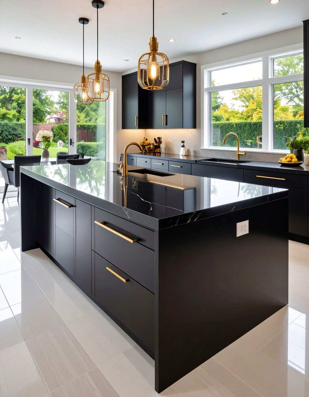 Oversize Black Porcelain Slabs Create Seamless Drama - 20 Black Kitchen Countertops