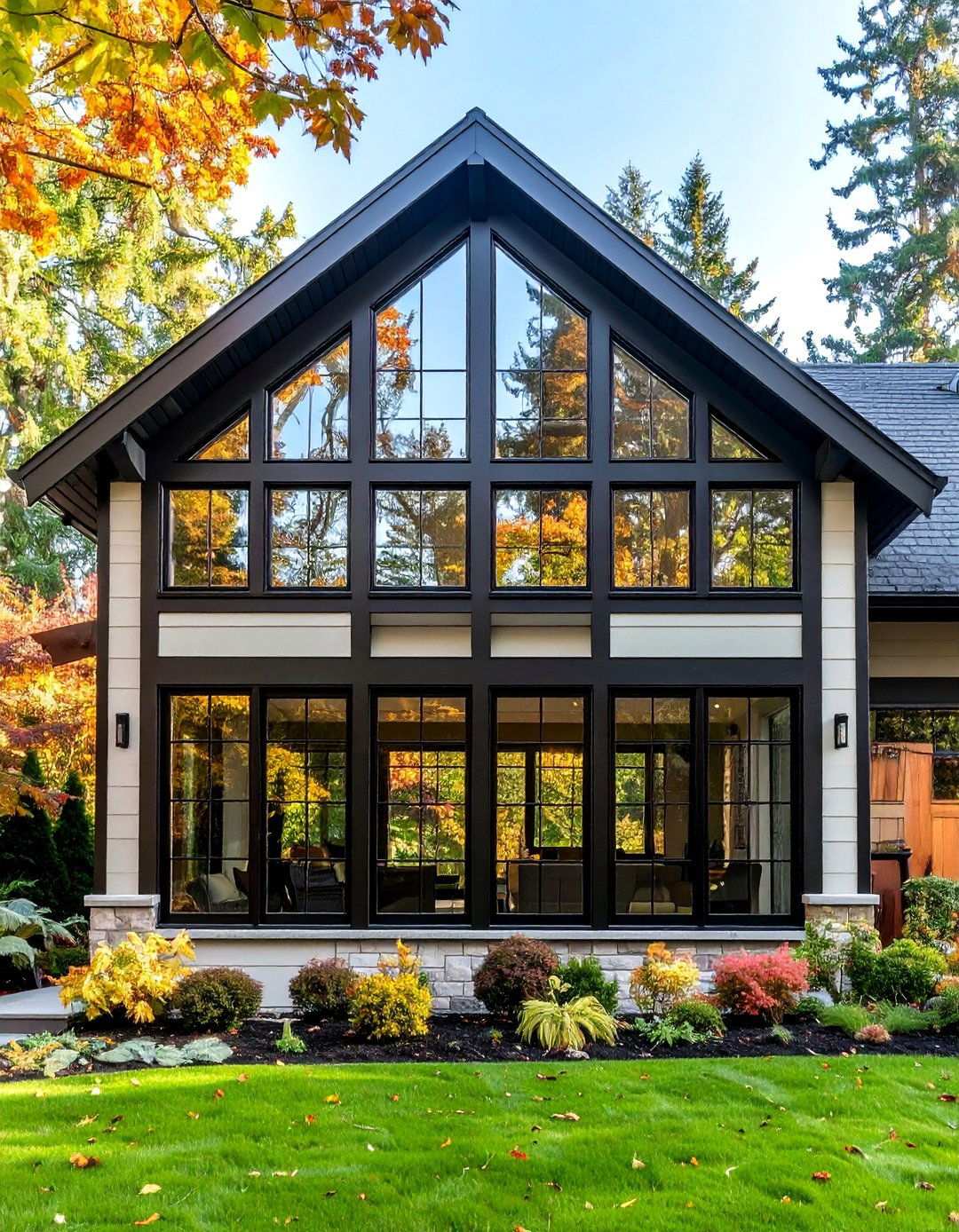 Oversized Black Framed Windows for Farmhouse Light - 20 Black Modern Farmhouse Exterior Design Ideas