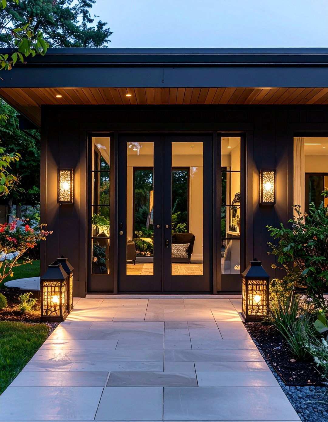 Oversized Black Planters to Frame the Space - 20 Black Porch Ideas