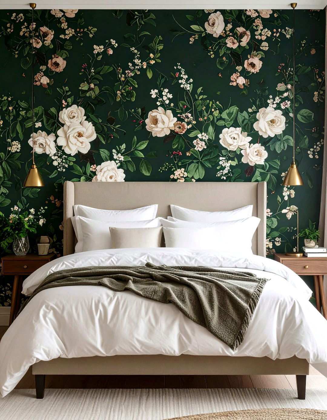 Oversized Floral Wallpaper Accent Wall - 20 Bedroom Accent Wall Ideas