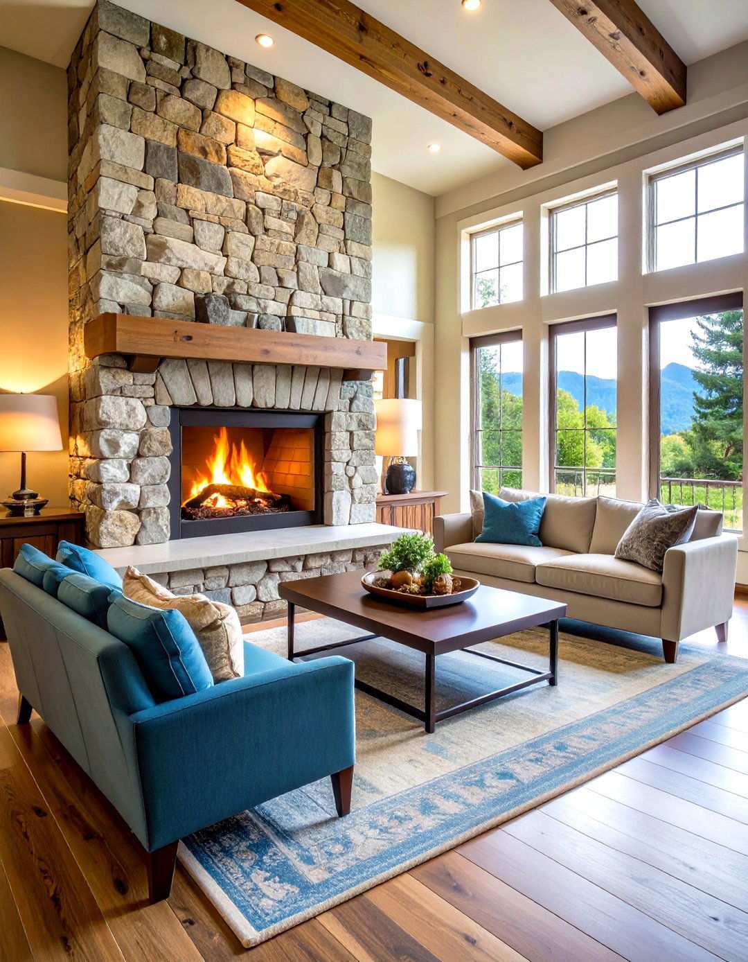 Oversized Hearth with Seating Ledge - 20 Stone Fireplace Ideas