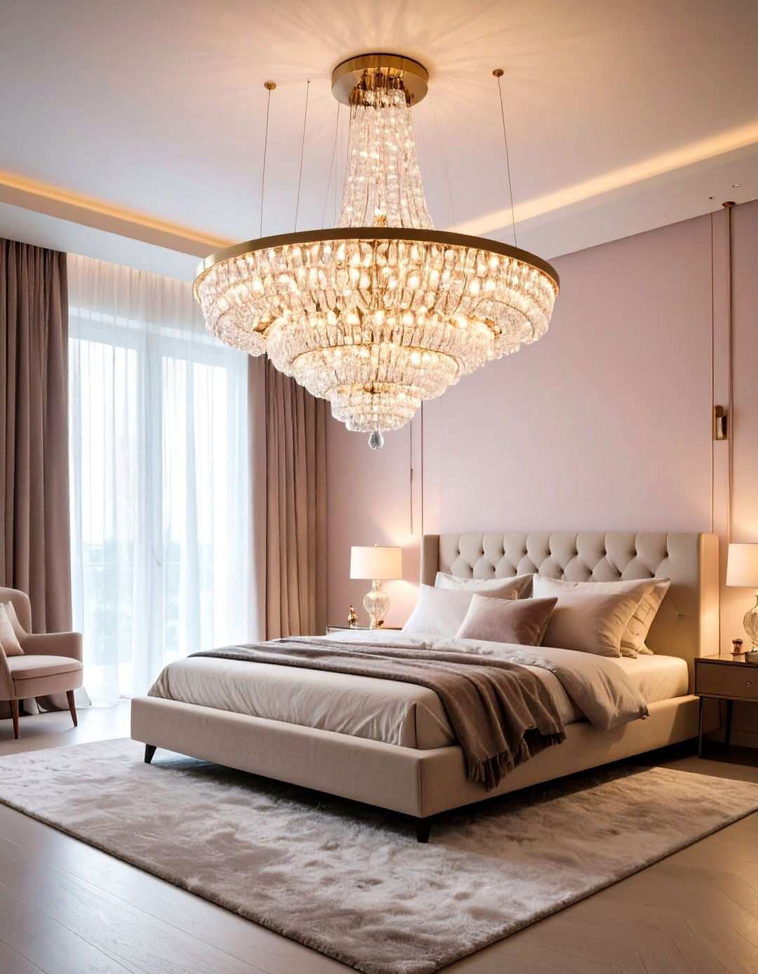 Oversized Statement Chandelier Becomes Rooms Focal Point - 20 Bedroom Chandelier Ideas