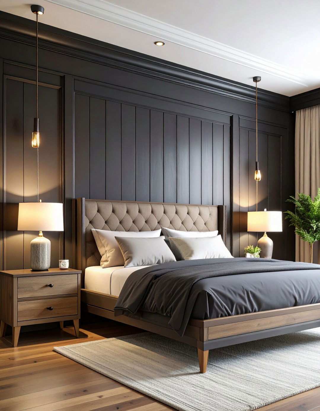 Partial Black Shiplap Headboard Wall - 20 Black Shiplap Wall Ideas