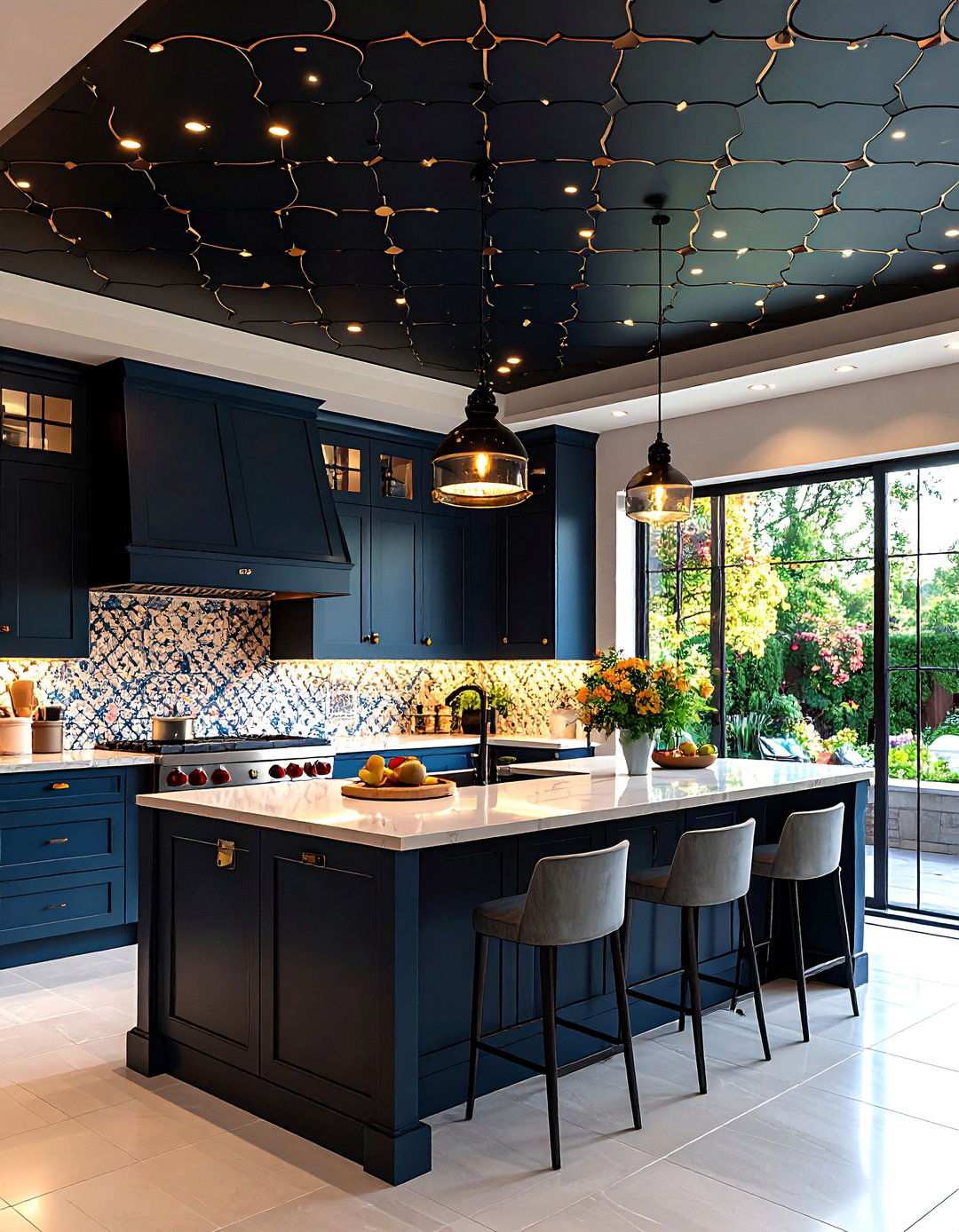 Patterned Black Ceiling Tiles Add Subtle Texture - 20 Black Ceiling Design Ideas