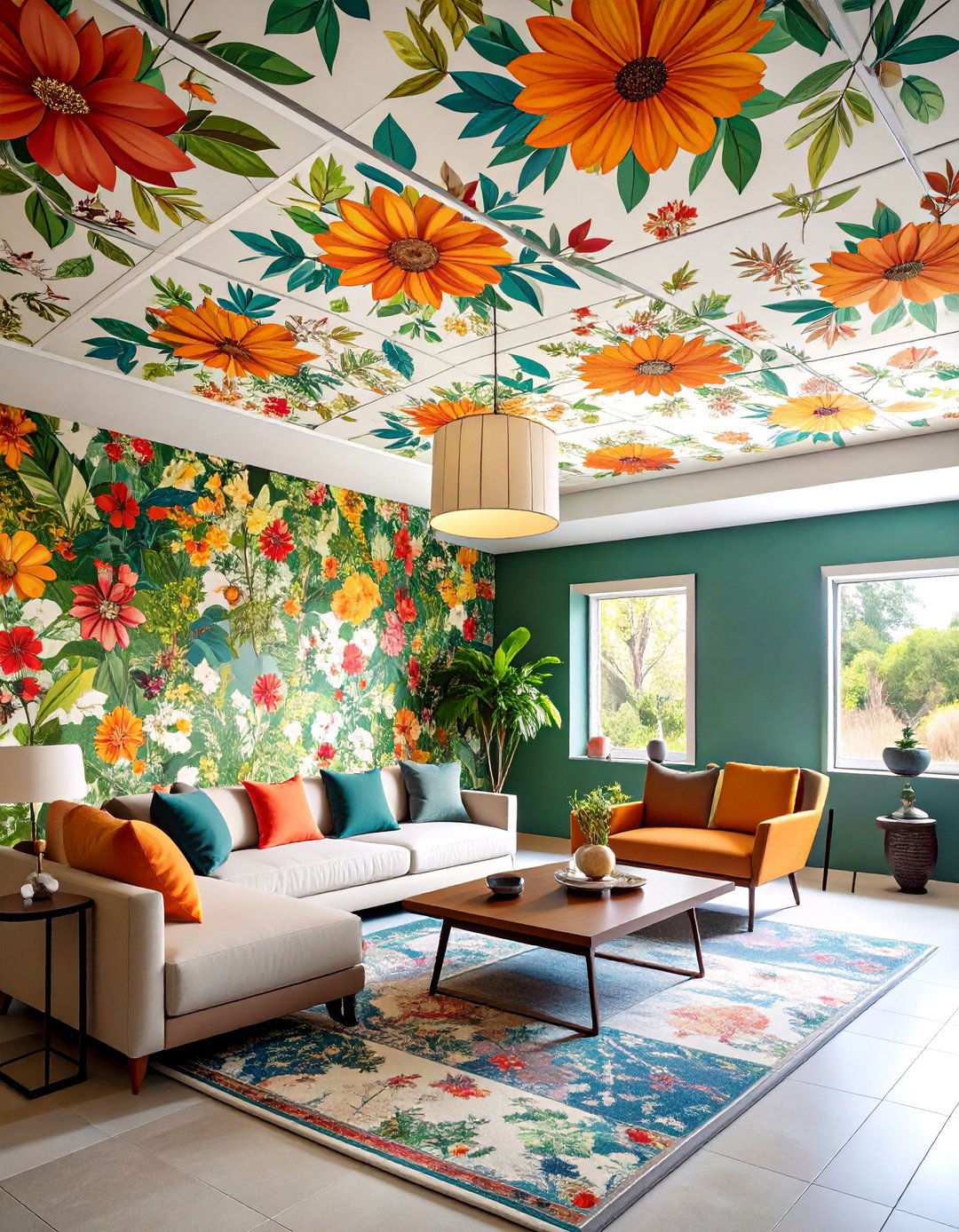 Patterned Wallpaper Tiles for Instant Art - 20 Basement Drop Ceiling Ideas