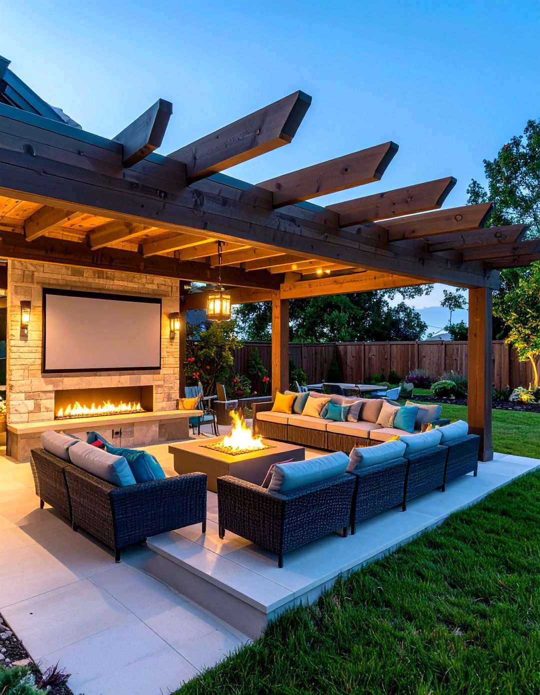 Pavilion with Integrated Outdoor Theater and Fireplace - 20 Backyard Pavilion With Fireplace