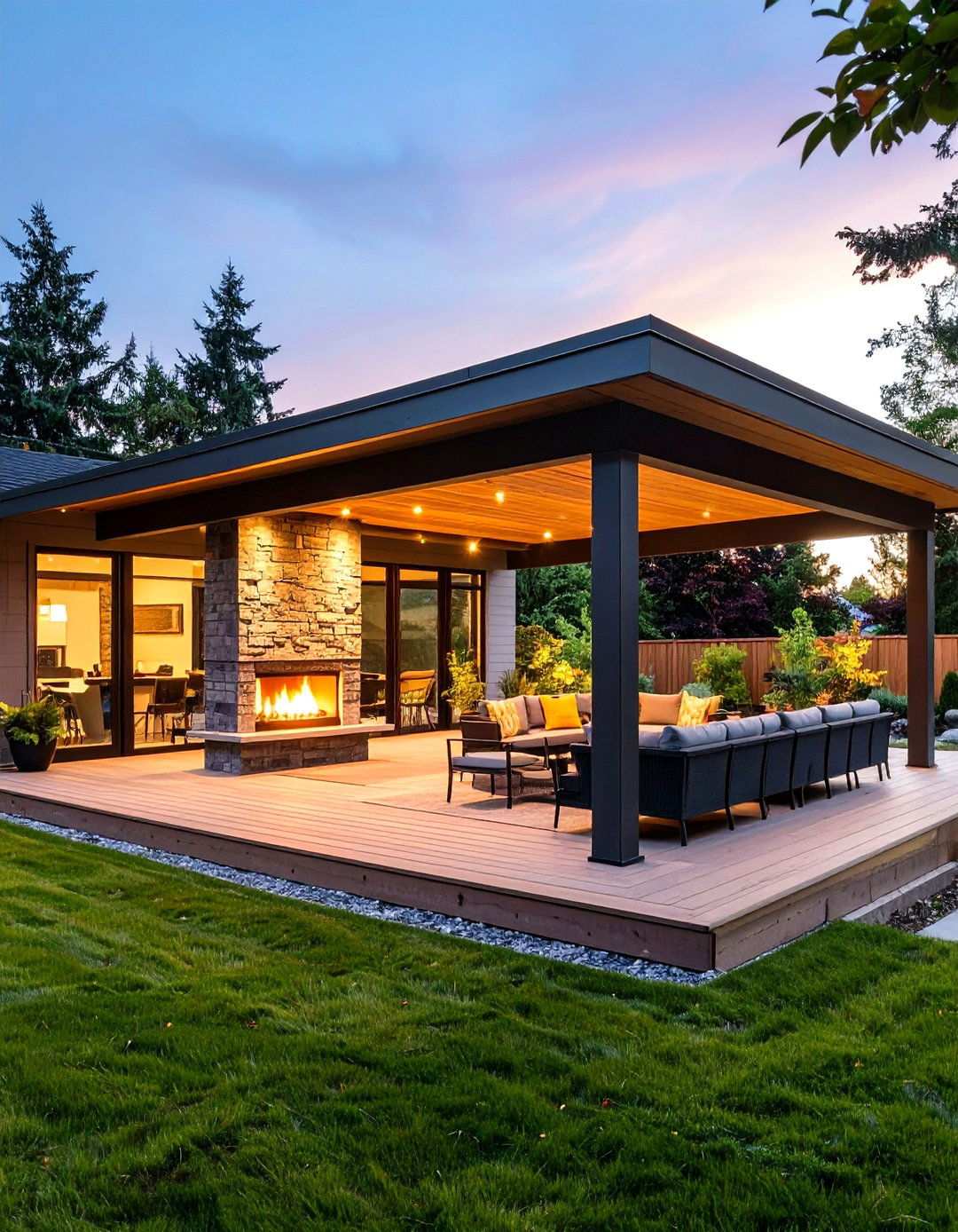 Pavilion with Retractable Roof and Fireplace - 20 Backyard Pavilion With Fireplace