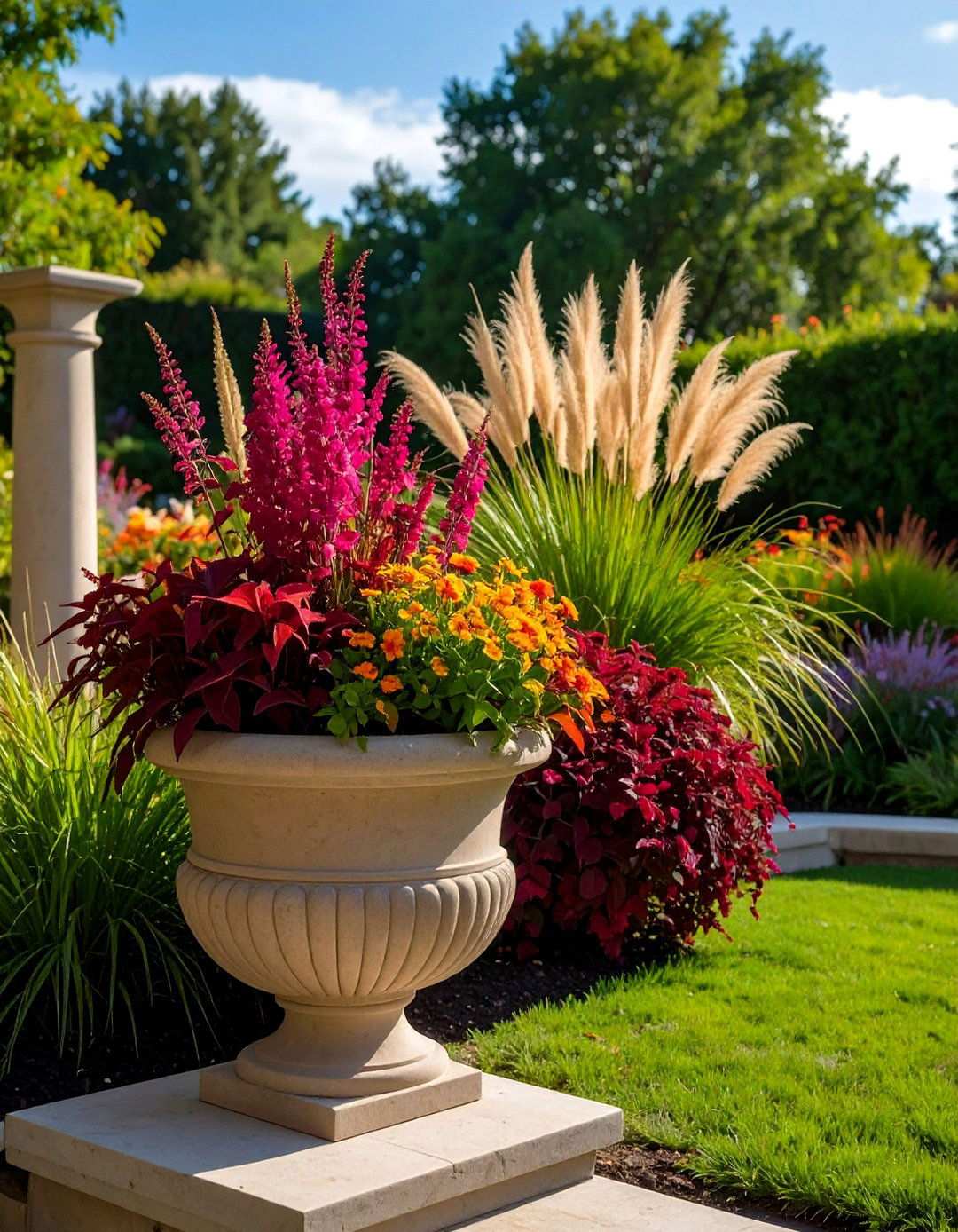 Pay Attention to Texture in Your Potted Plant Arrangement with Grasses and Vines - 20 Potted Plant Arrangement Ideas