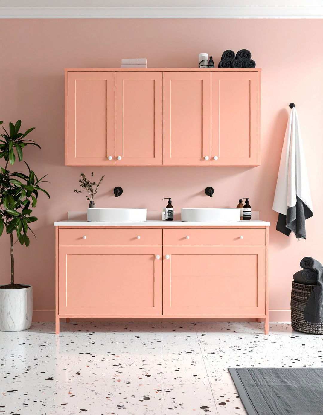 Peach Fuzz Glow Cabinets - 20 Bathroom Cabinet Color Ideas
