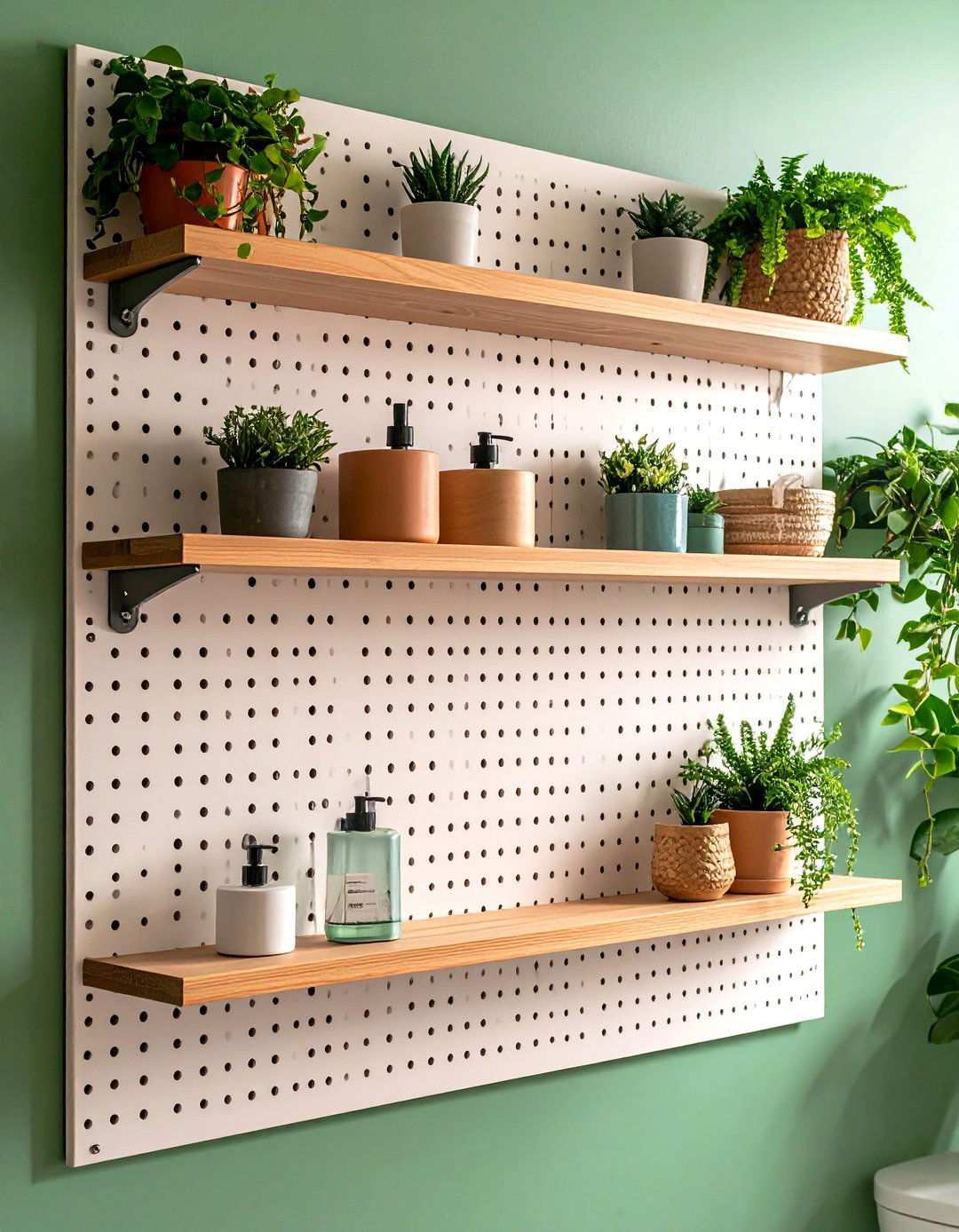 Pegboard Bathroom Shelf Wall - 20 Bathroom Shelf Ideas