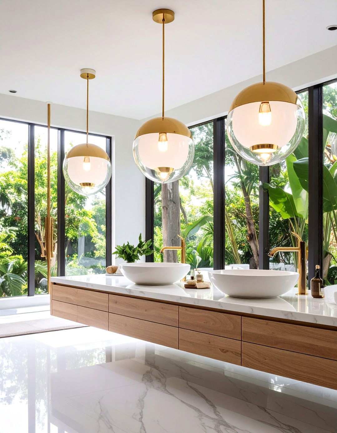 Pendant Lights Dropped Over a Double Vanity - 20 Bathroom Lighting Ideas Over Mirror