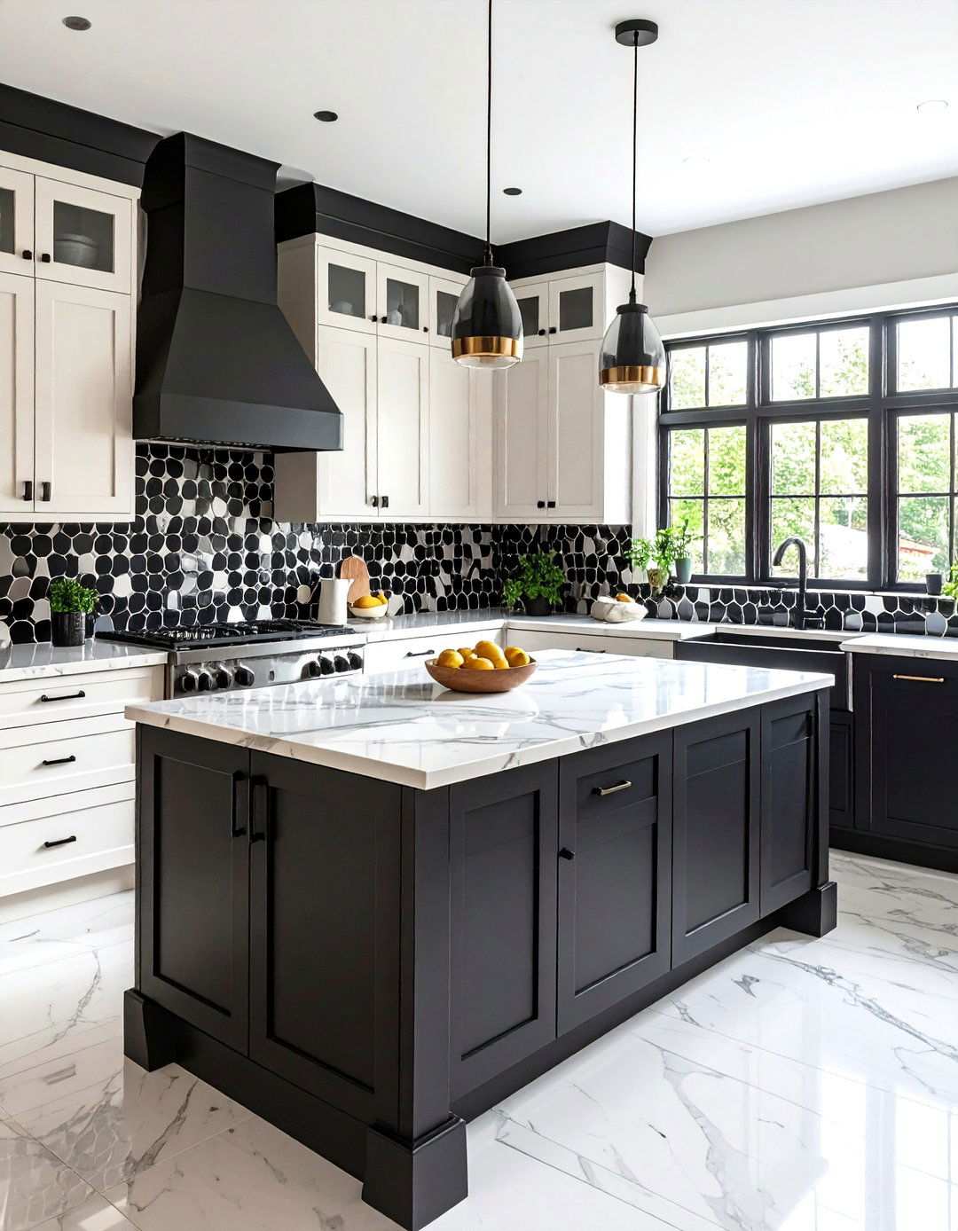 Penny Round Black and White Kitchen Backsplash - 20 Black and White Kitchen Backsplash Ideas