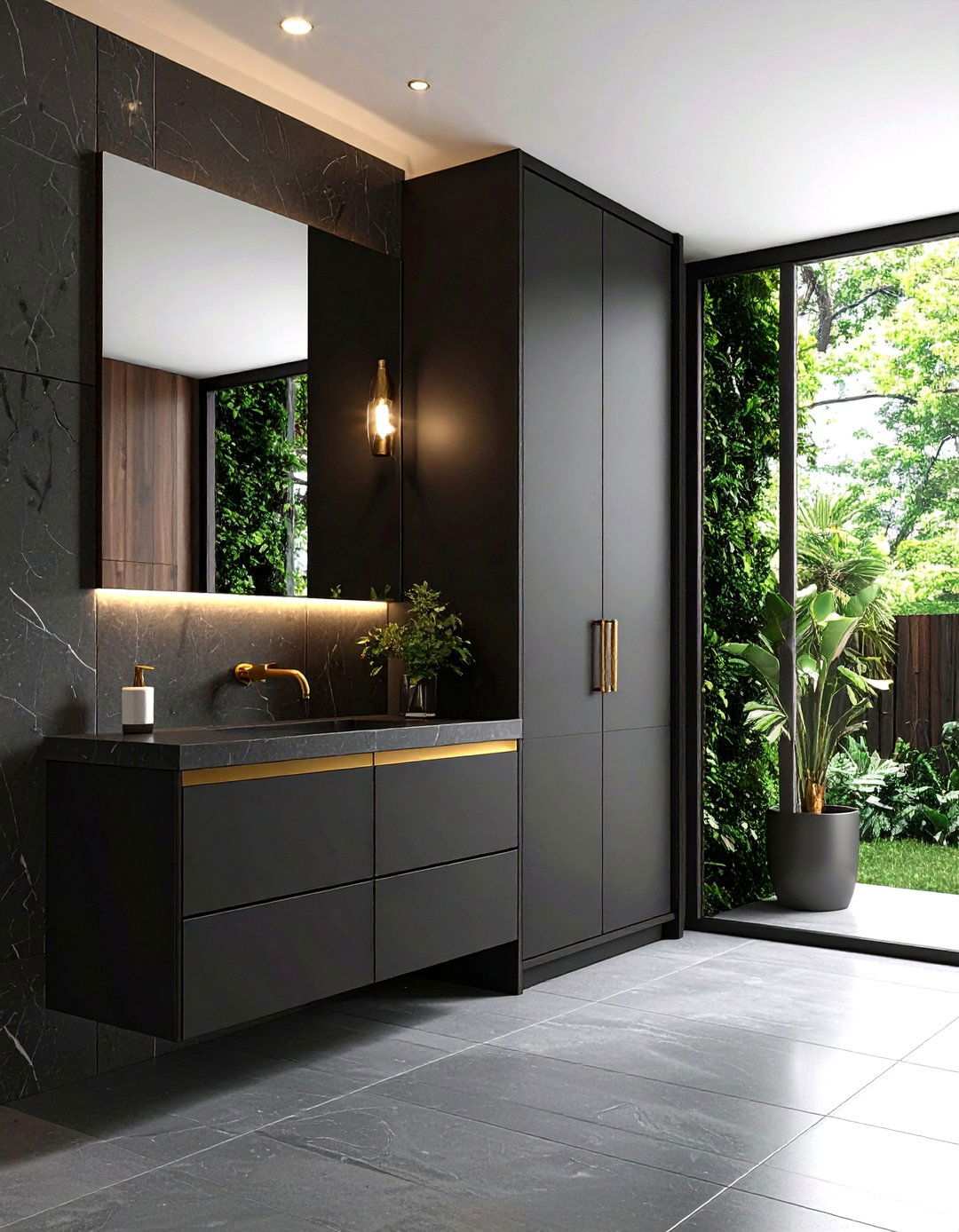 Petite Ebony Cabinetry for Tight Corners - 20 Black and Gold Bathroom Ideas