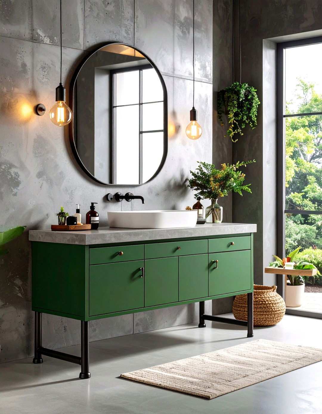 Pine Green Vanity and Industrial Edge - 20 Bathroom With Green Vanity