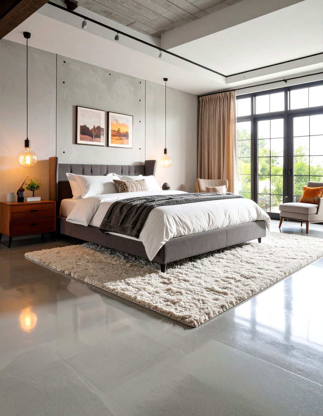 Polished Concrete Bedroom Flooring with Industrial Chic - 20 Bedroom Flooring Ideas