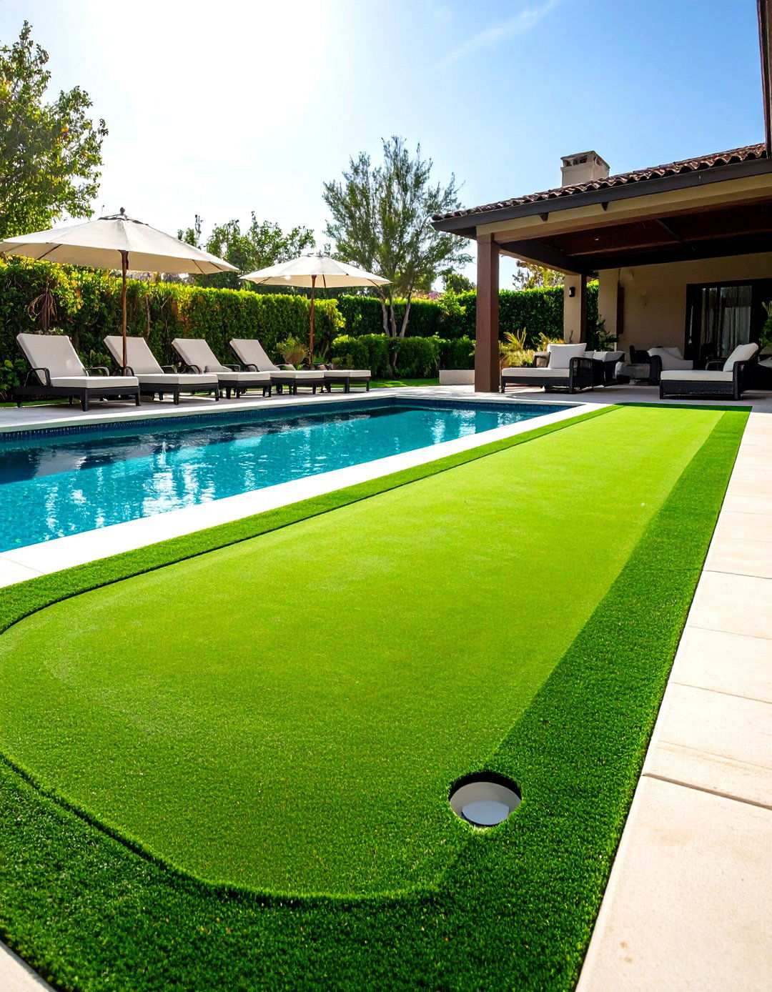 Pool Deck Putting Green Integration - 20 Backyard Putting Green Ideas