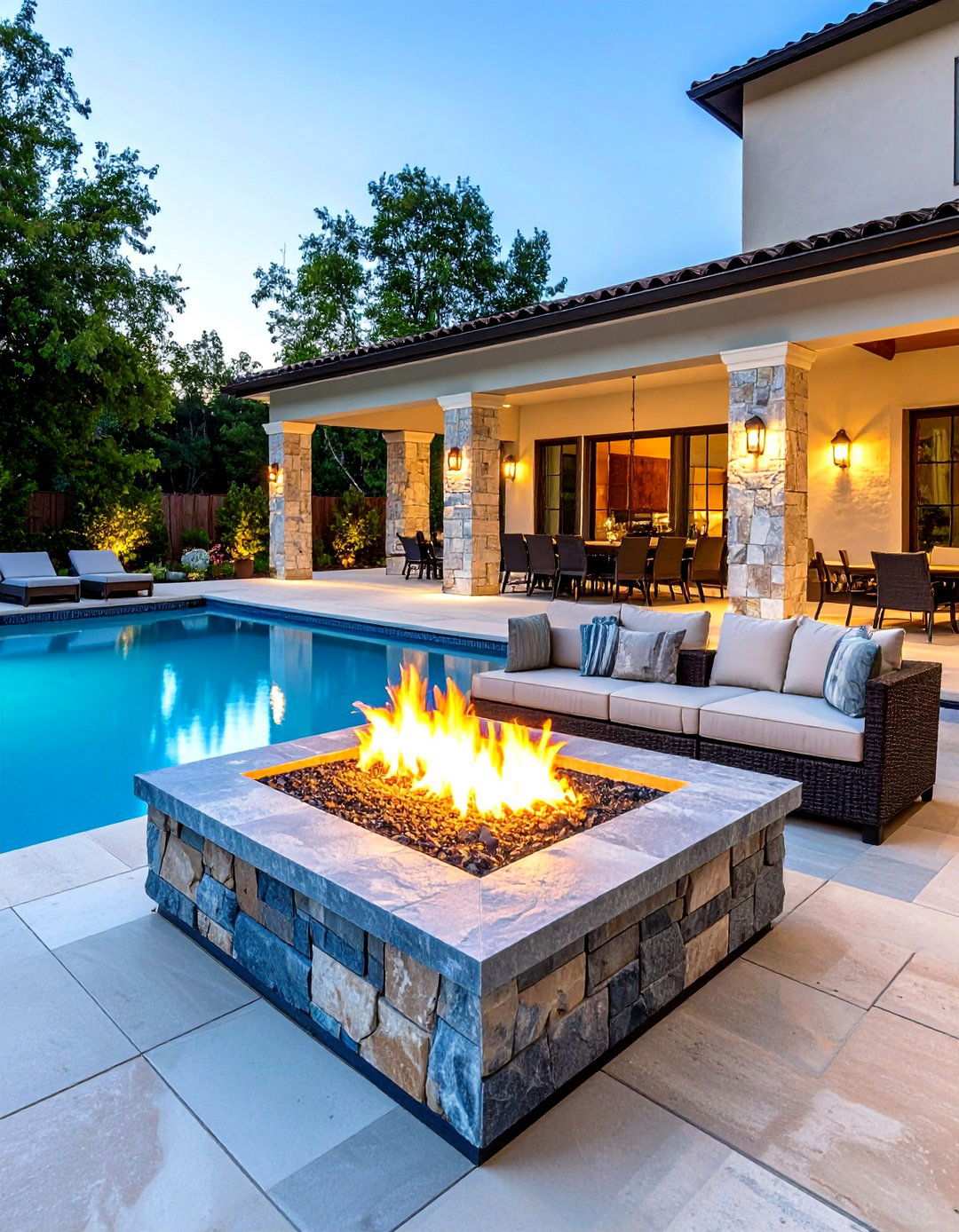 Pool with Fire Features Integration - 20 Backyard Pool Ideas