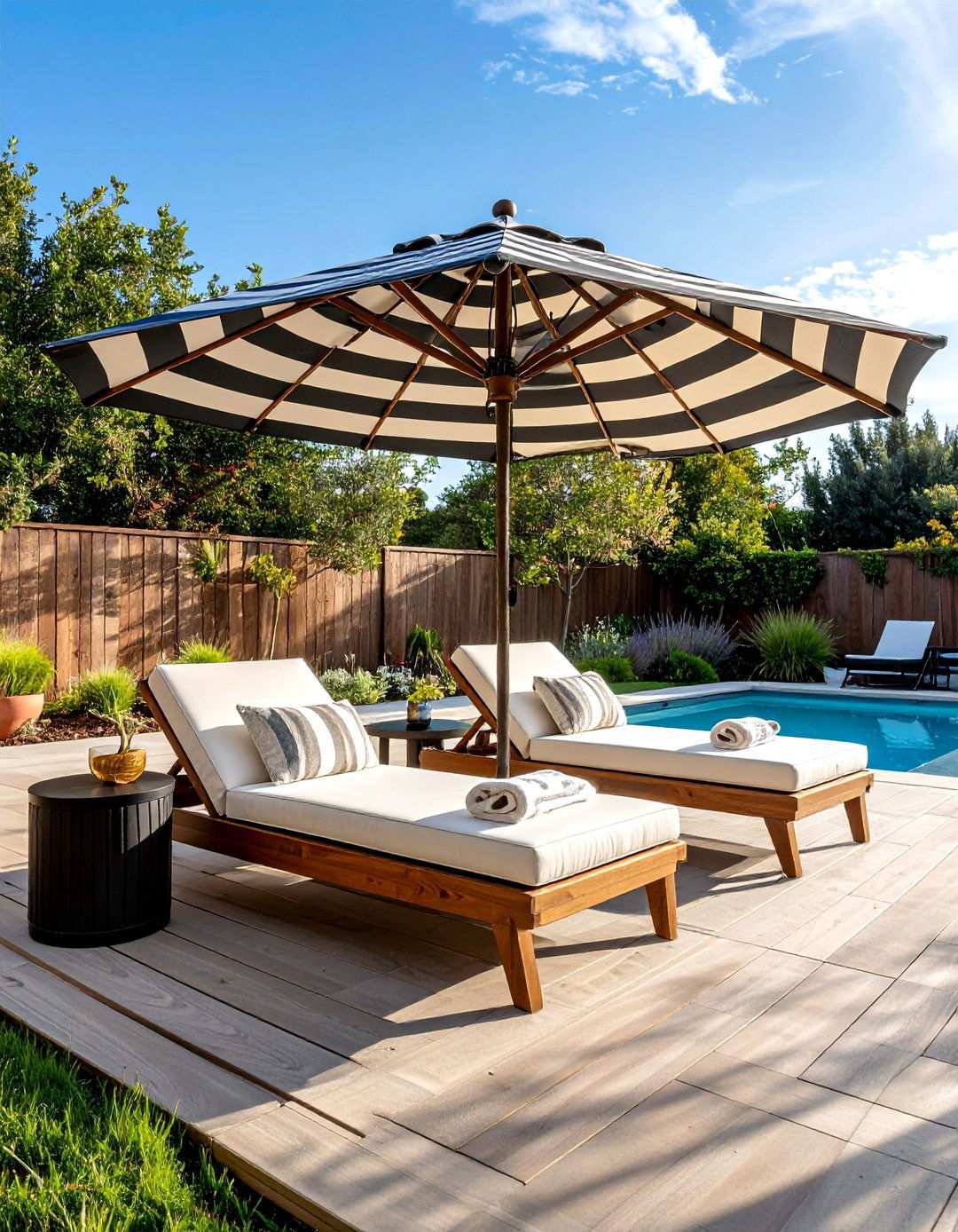 Poolside Cabana Style Loungers - 20 Black and White Patio Ideas