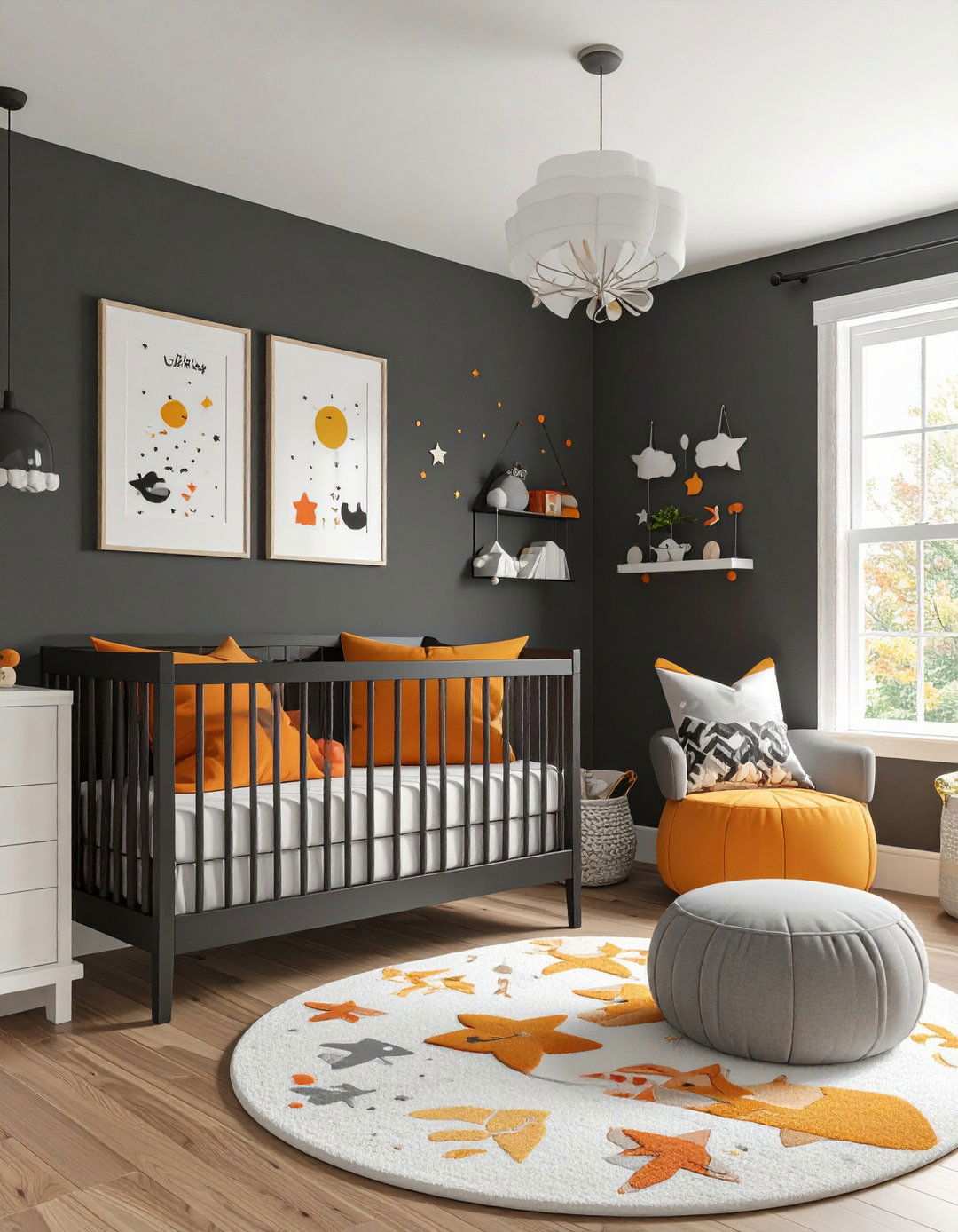 Pops of Color in a Primarily Black Nursery - 20 Black Nursery Ideas