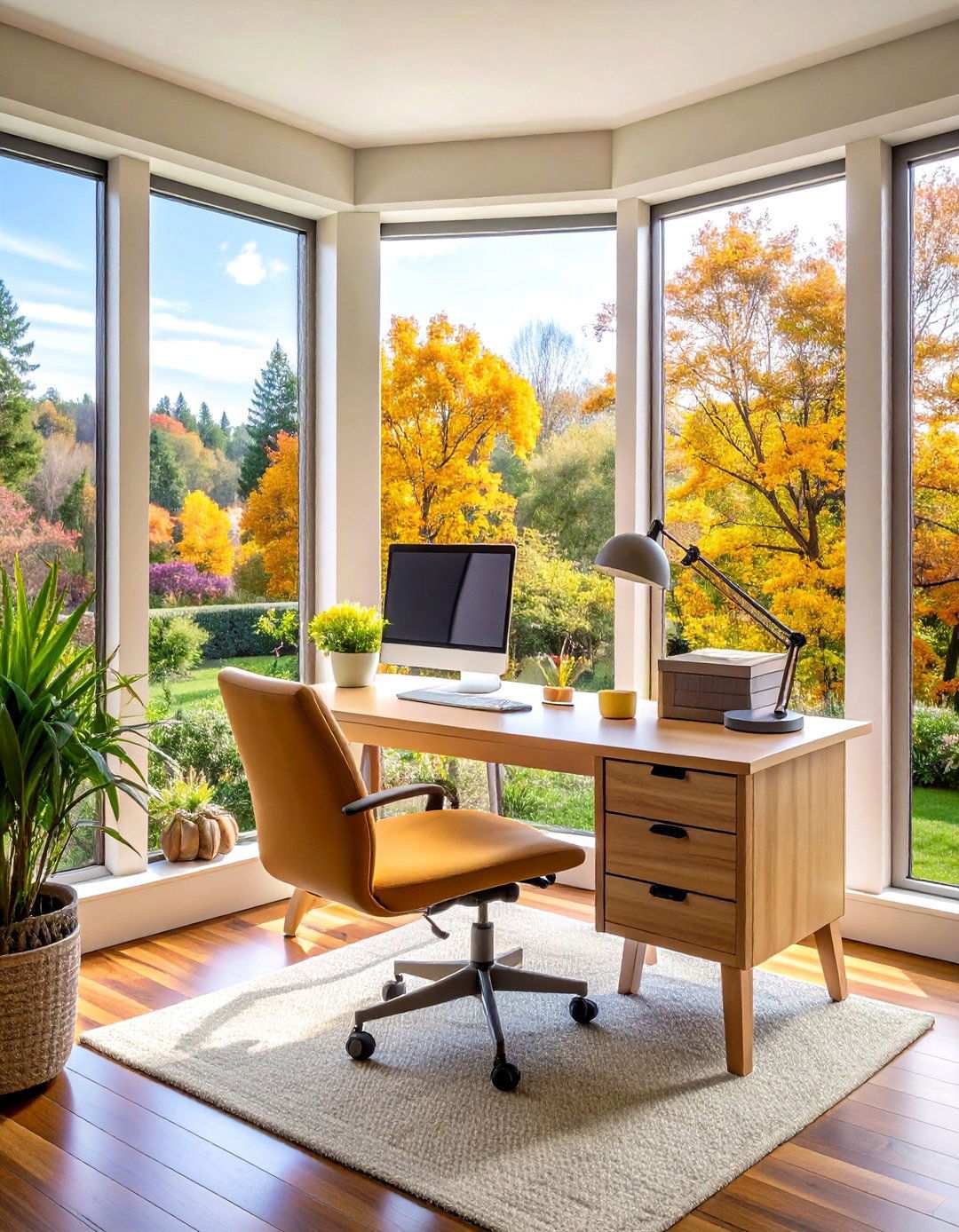 Productive Bay Window Workstation - 20 Bay Window Ideas