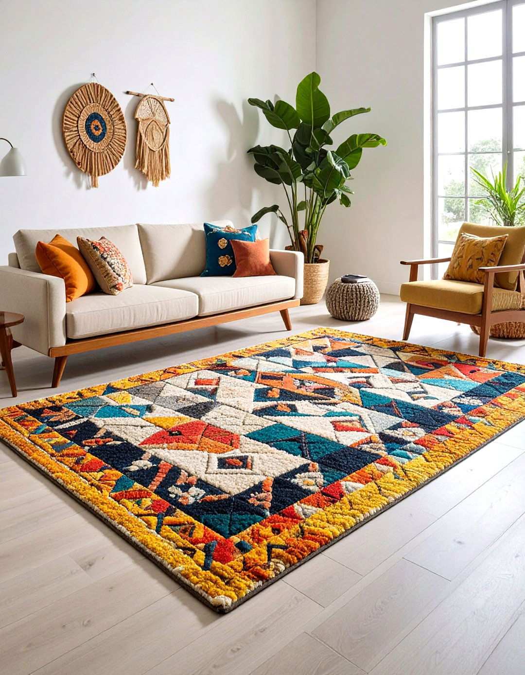 Punchy Geometric Rug Grounds a Bachelor Room - 20 Bachelor Room Ideas