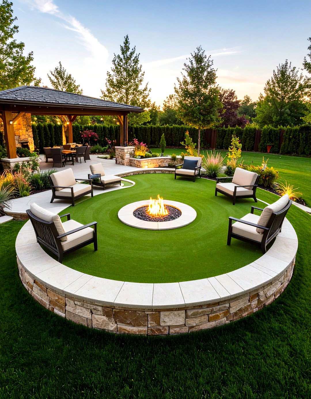 Putting Green with Integrated Fire Pit - 20 Backyard Putting Green Ideas