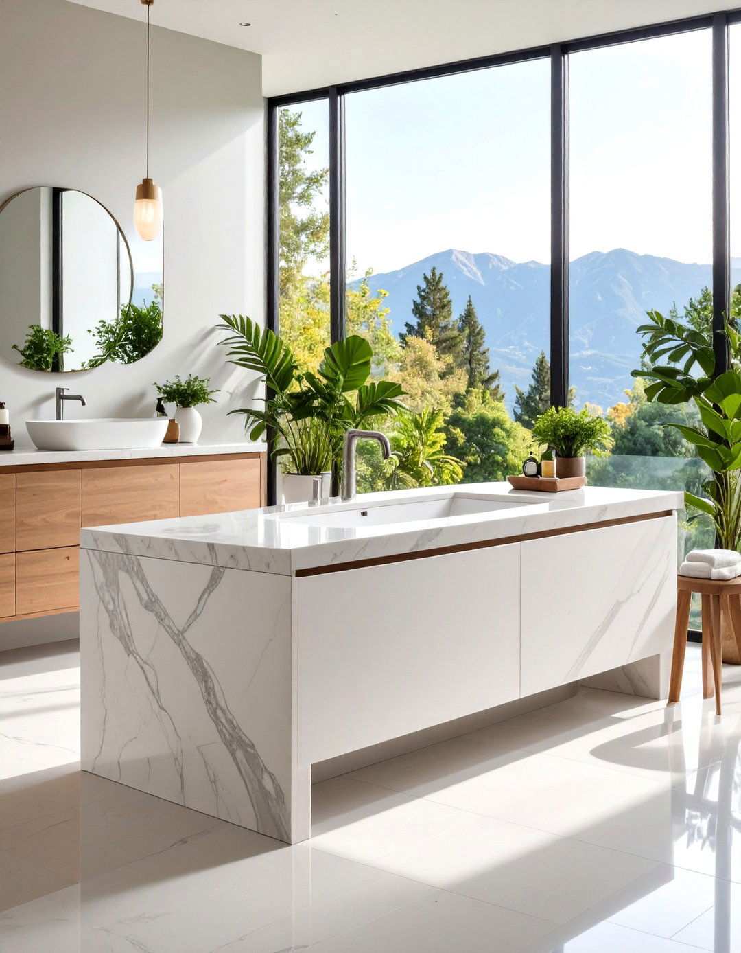 Quartzite Bathroom Countertop with Marble Like Appearance - 20 Bathroom Countertop Ideas