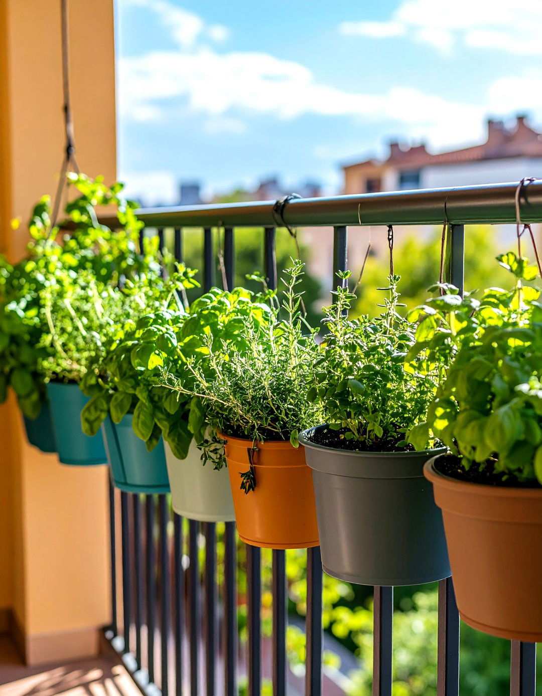 Railing Balcony Garden with Space Saving Planters - 20 Balcony Garden Ideas