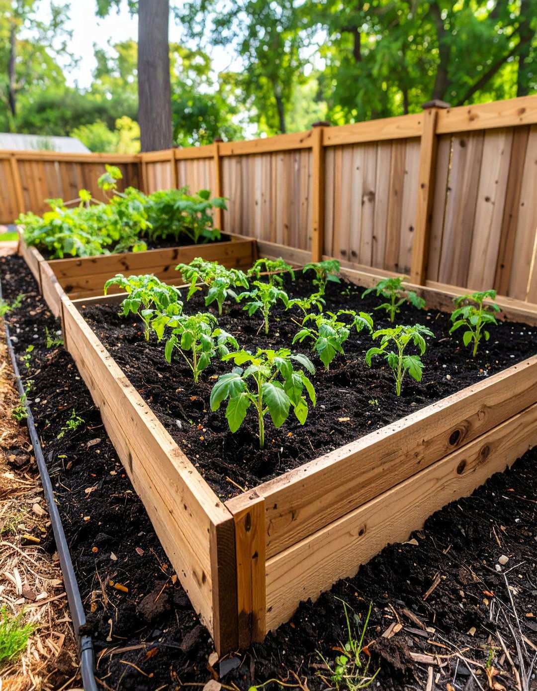 Raised Vegetable Beds Mulched in Black for Weed Free Harvests - 20 Black Mulch Landscaping Ideas